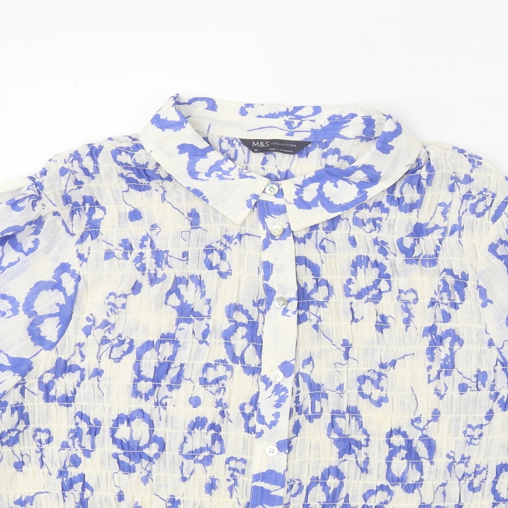Marks and Spencer Womens White Geometric Polyester Basic Button-Up Size 20 Collared
