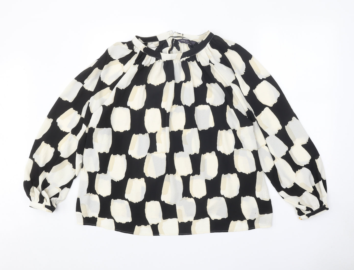 Marks and Spencer Womens Black Geometric Polyester Basic Blouse Size 16 Round Neck