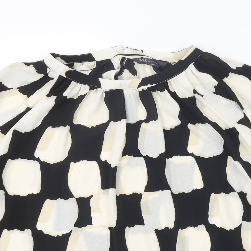 Marks and Spencer Womens Black Geometric Polyester Basic Blouse Size 16 Round Neck