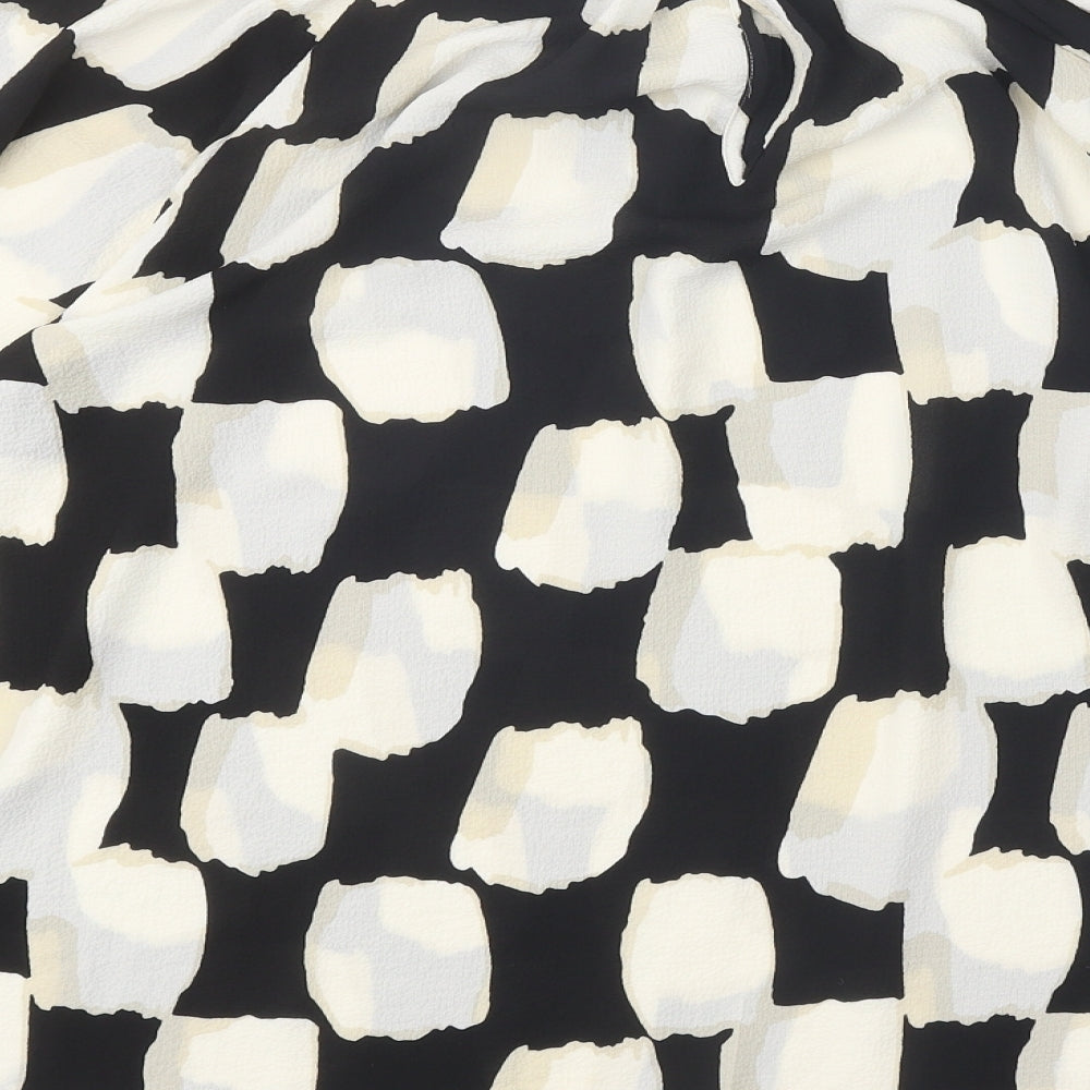 Marks and Spencer Womens Black Geometric Polyester Basic Blouse Size 16 Round Neck