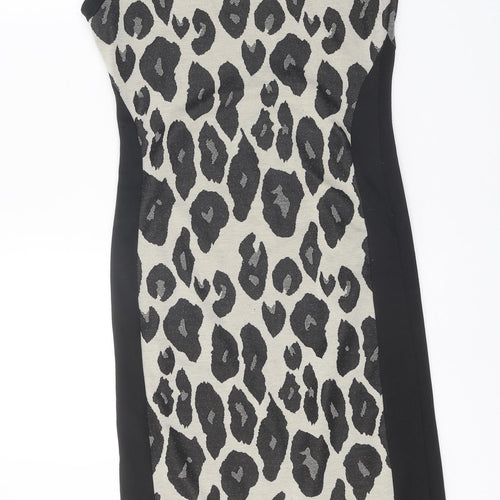 Cameo Rose Womens Black Animal Print Polyester Pencil Dress Size 12 Boat Neck Pullover - Leopard Print