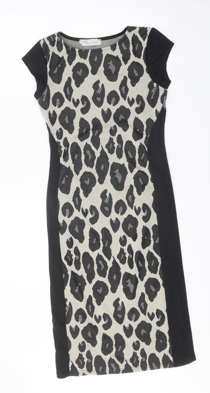 Cameo Rose Womens Black Animal Print Polyester Pencil Dress Size 12 Boat Neck Pullover - Leopard Print