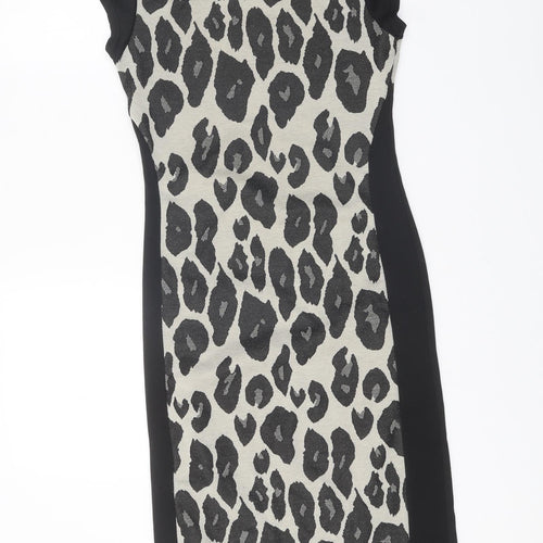 Cameo Rose Womens Black Animal Print Polyester Pencil Dress Size 12 Boat Neck Pullover - Leopard Print