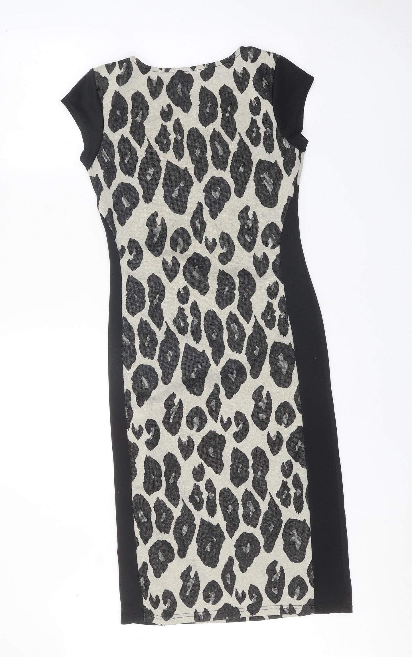 Cameo Rose Womens Black Animal Print Polyester Pencil Dress Size 12 Boat Neck Pullover - Leopard Print