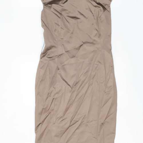 Preworn Womens Brown Polyester Pencil Dress One Size Boat Neck Zip