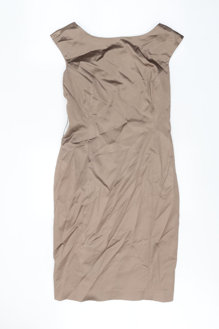 Preworn Womens Brown Polyester Pencil Dress One Size Boat Neck Zip