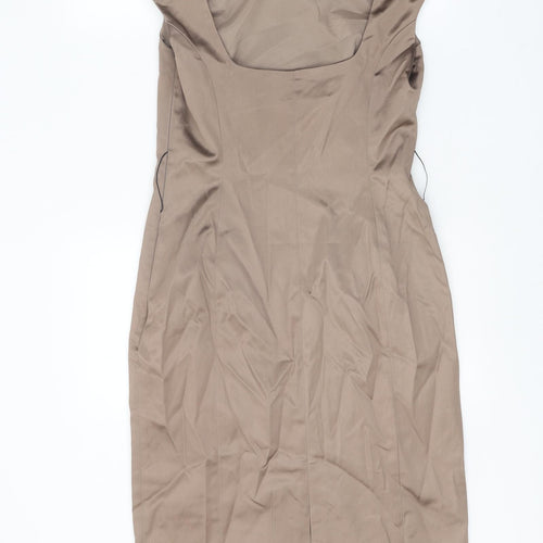 Preworn Womens Brown Polyester Pencil Dress One Size Boat Neck Zip