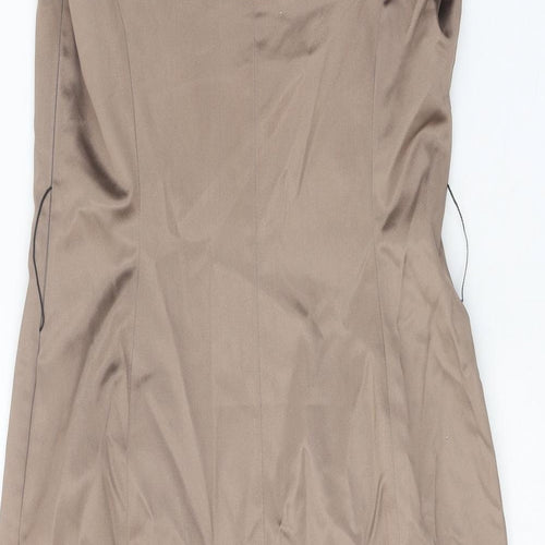 Preworn Womens Brown Polyester Pencil Dress One Size Boat Neck Zip