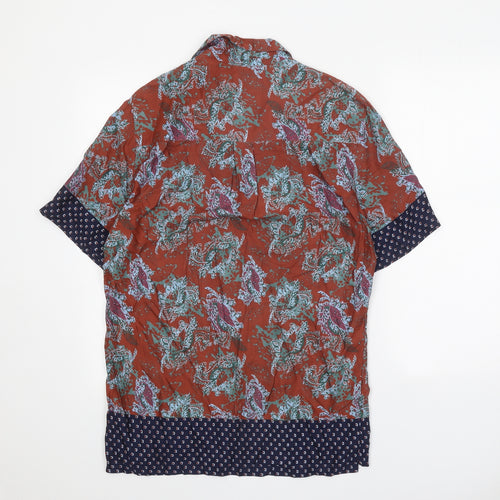 Native Youth Mens Brown Geometric Viscose Button-Up Size S Collared Button