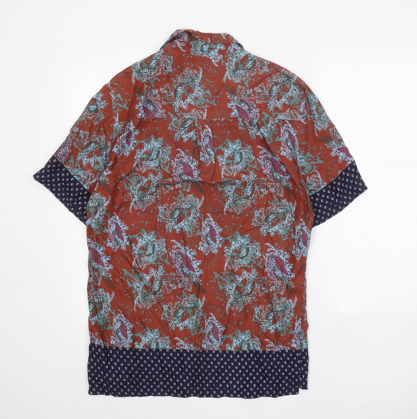 Native Youth Mens Brown Geometric Viscose Button-Up Size S Collared Button