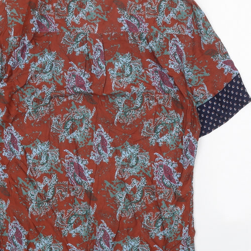 Native Youth Mens Brown Geometric Viscose Button-Up Size S Collared Button