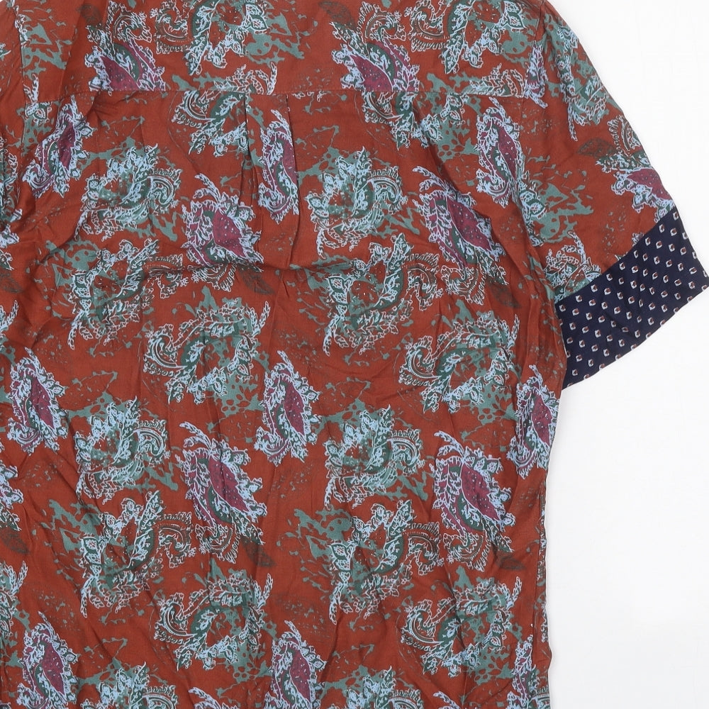 Native Youth Mens Brown Geometric Viscose Button-Up Size S Collared Button