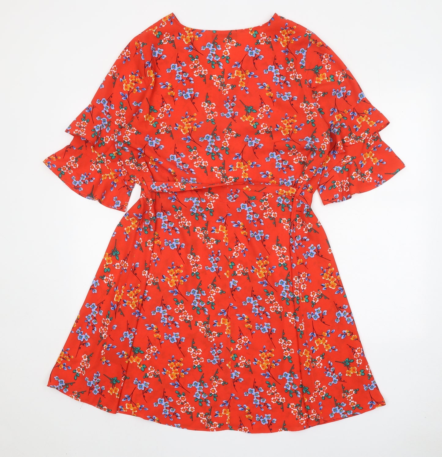 Papaya Womens Red Floral Polyester A-Line Size 14 V-Neck Tie