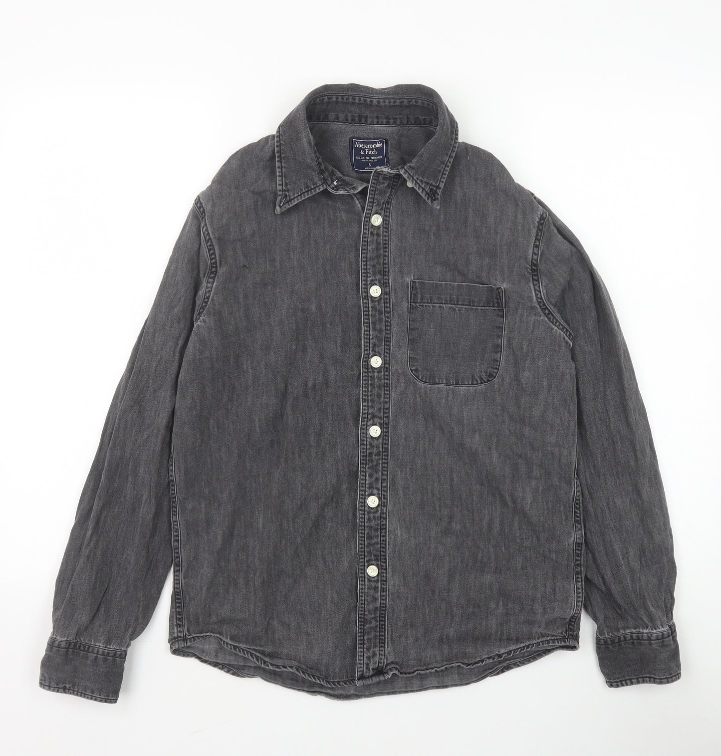 Abercrombie & Fitch Mens Grey Cotton Button-Up Size S Collared Button