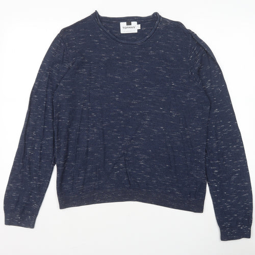 Topman Mens Blue Round Neck Cotton Pullover Jumper Size S Long Sleeve