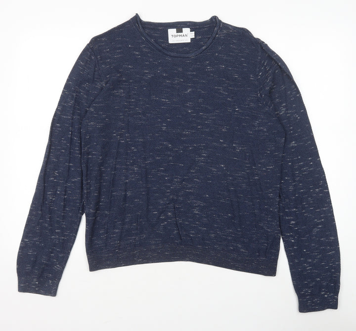 Topman Mens Blue Round Neck Cotton Pullover Jumper Size S Long Sleeve