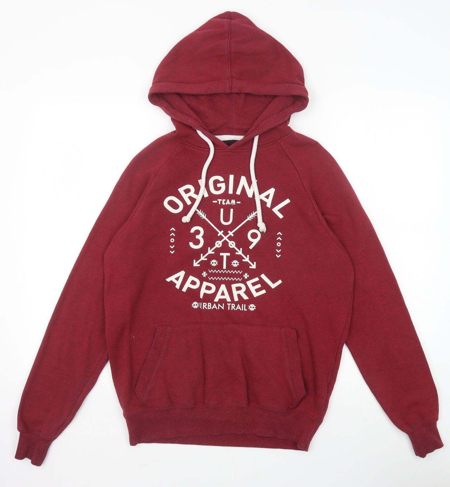 Cedar Wood State Mens Red Cotton Pullover Hoodie Size S - Original Apparel