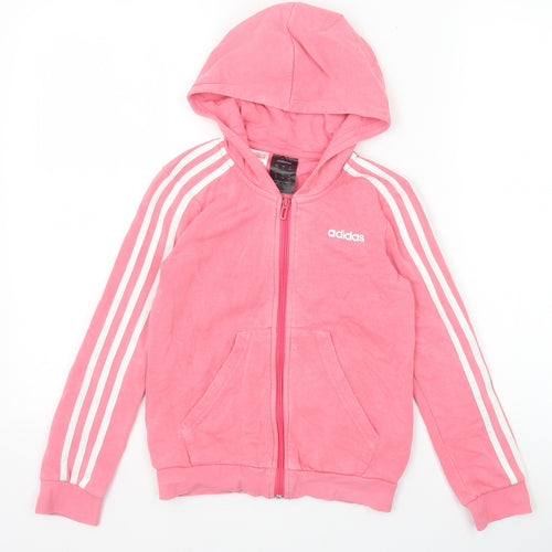 adidas Girls Pink Cotton Full Zip Hoodie Size 9-10 Years Zip