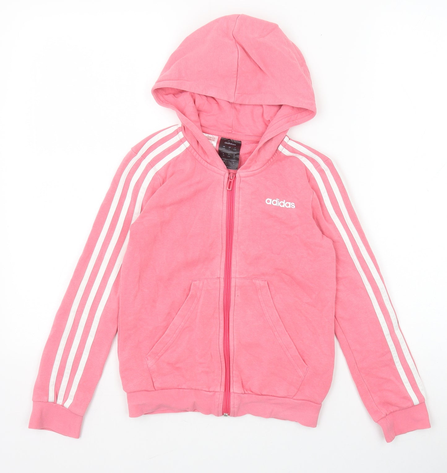 adidas Girls Pink Cotton Full Zip Hoodie Size 9-10 Years Zip