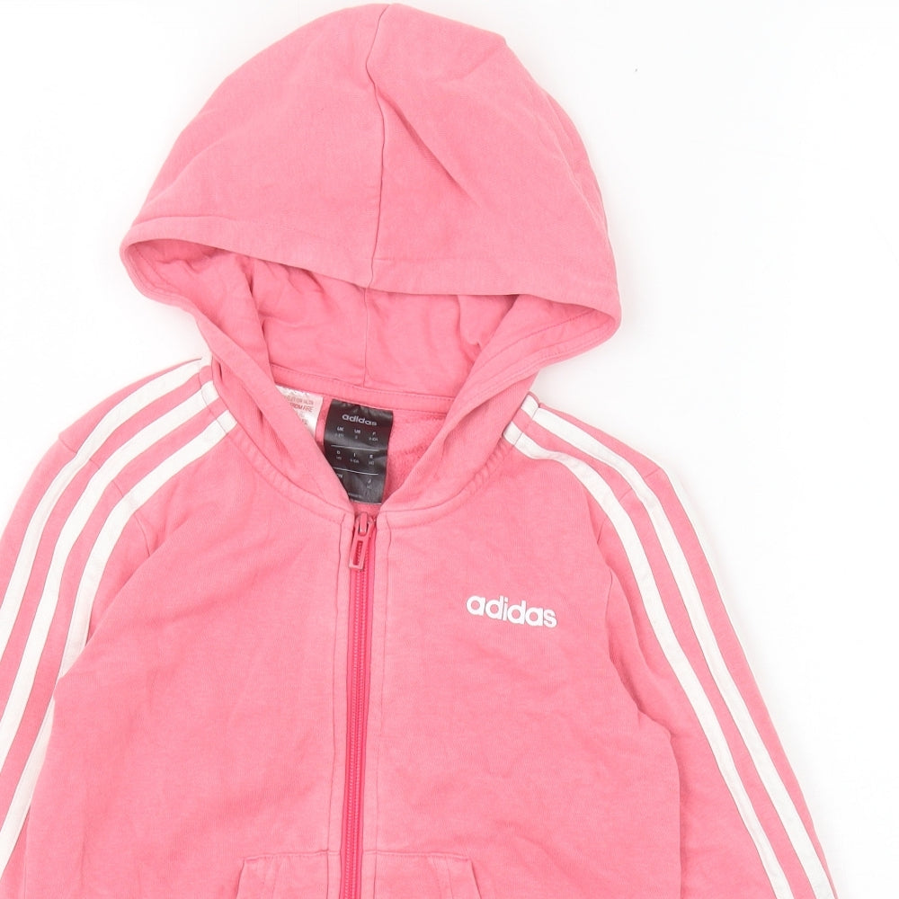adidas Girls Pink Cotton Full Zip Hoodie Size 9-10 Years Zip