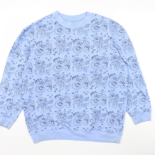 Damart Womens Blue Floral Cotton Pullover Sweatshirt Size 10 Pullover