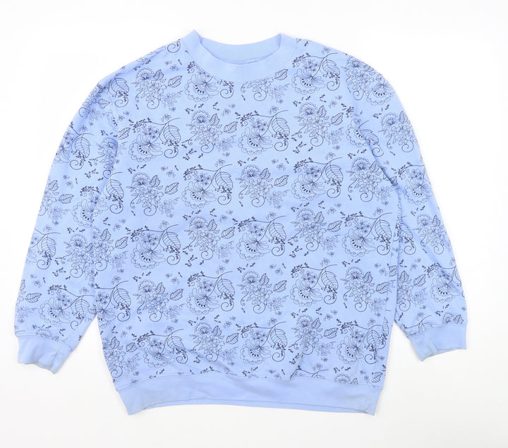 Damart Womens Blue Floral Cotton Pullover Sweatshirt Size 10 Pullover
