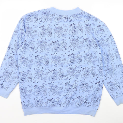 Damart Womens Blue Floral Cotton Pullover Sweatshirt Size 10 Pullover