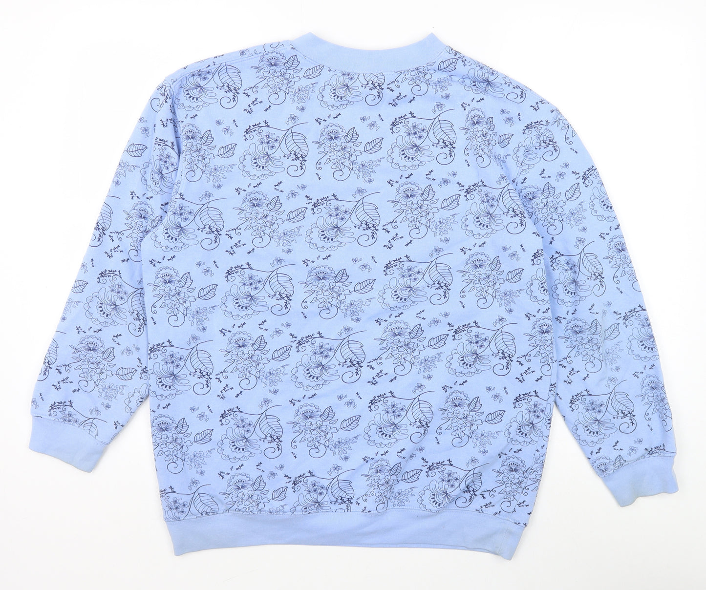 Damart Womens Blue Floral Cotton Pullover Sweatshirt Size 10 Pullover