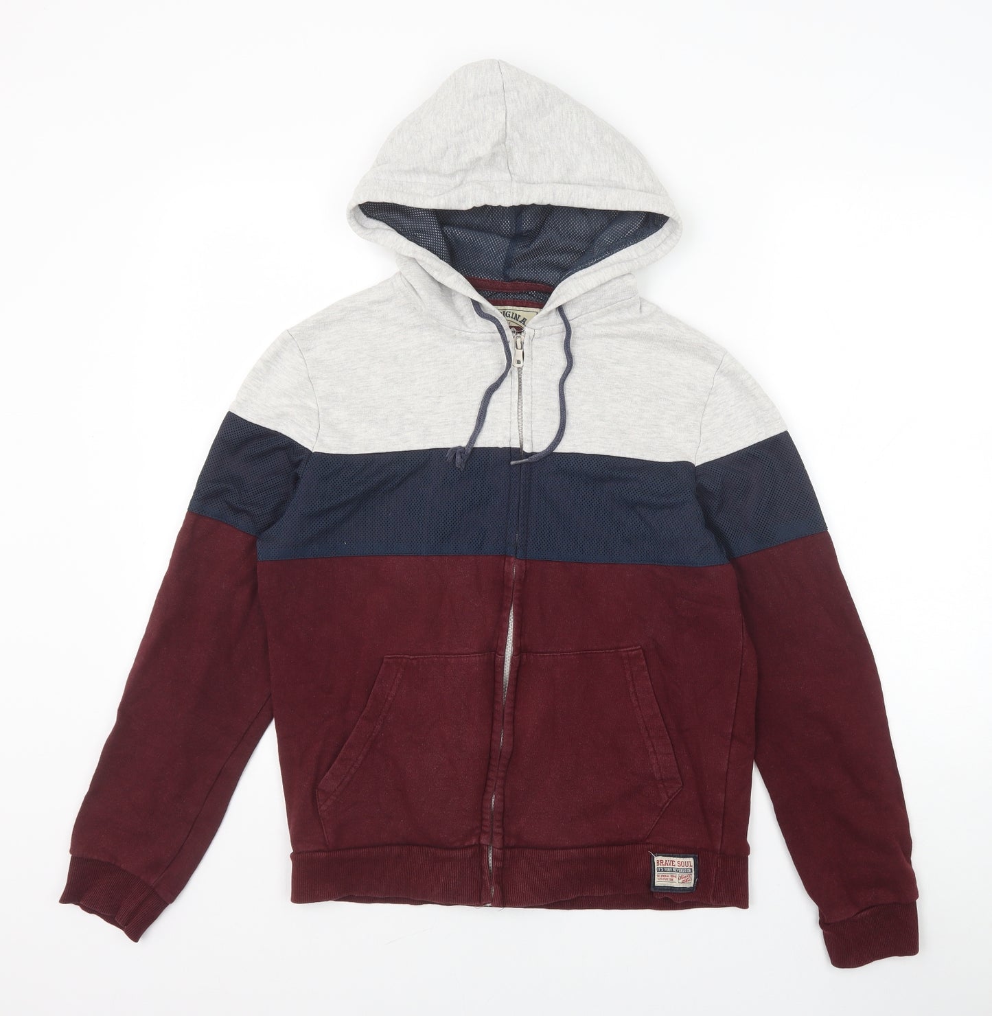 Brave Soul Mens Red Cotton Full Zip Hoodie Size S