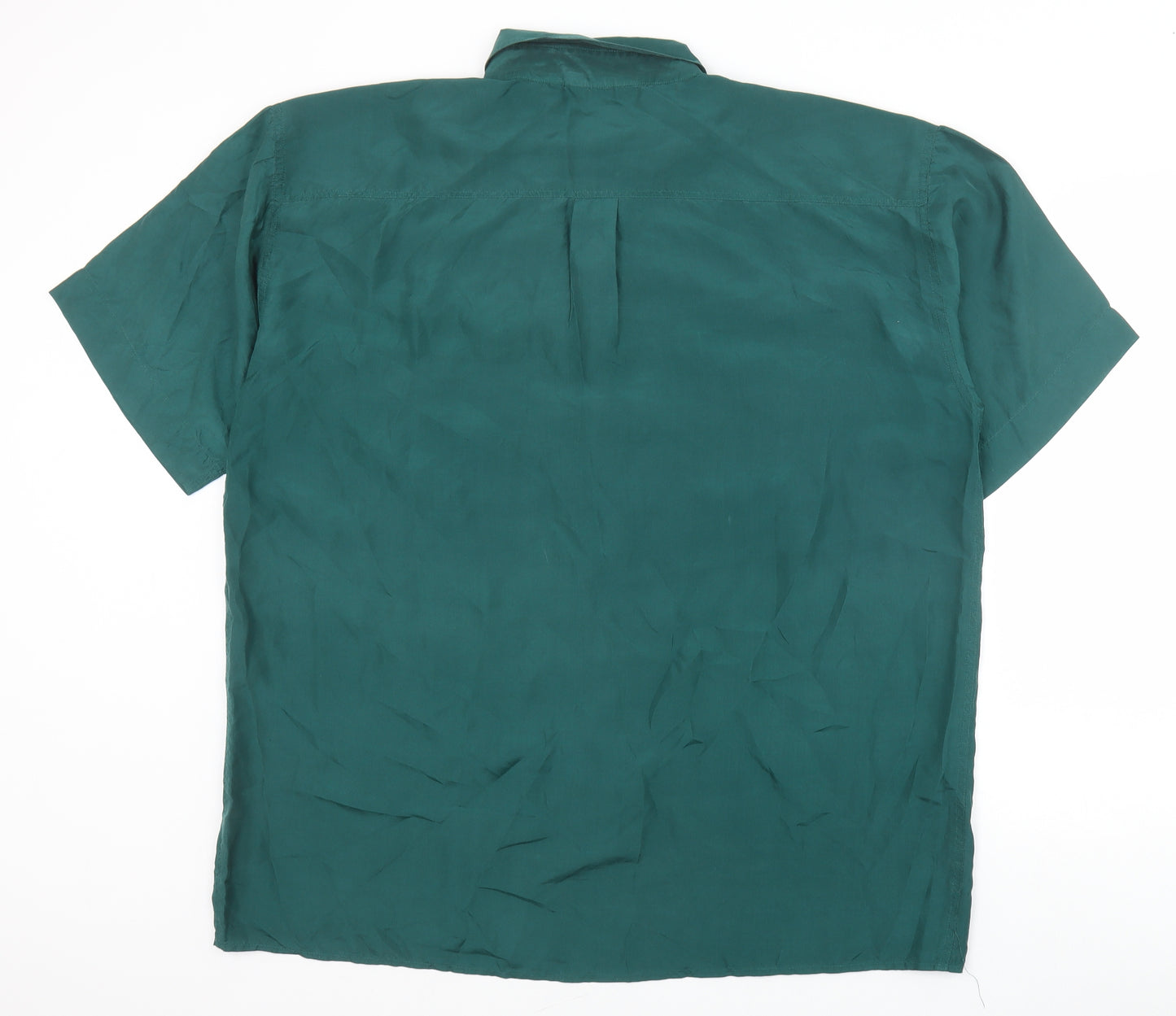 Preworn Mens Green Silk Button-Up Size XL Collared Button