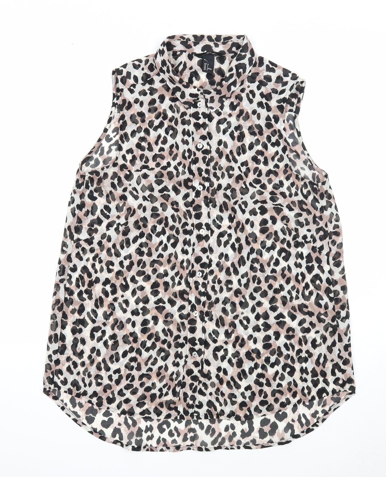 H&M Womens Multicoloured Animal Print Polyester Basic Button-Up Size 10 Collared - Leopard print