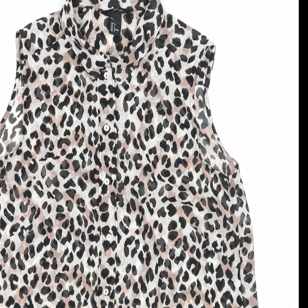 H&M Womens Multicoloured Animal Print Polyester Basic Button-Up Size 10 Collared - Leopard print