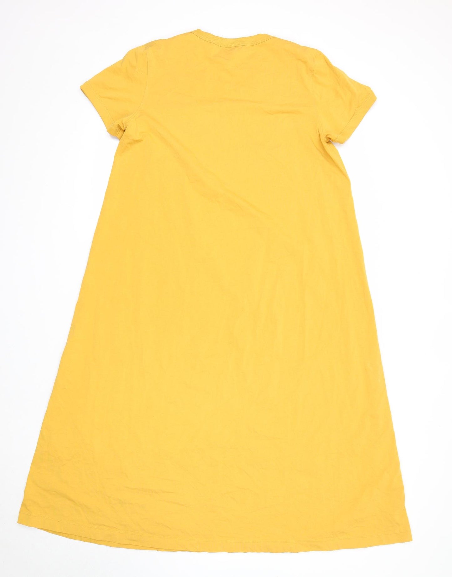 Uniqlo Womens Yellow Cotton T-Shirt Dress Size L Round Neck Pullover