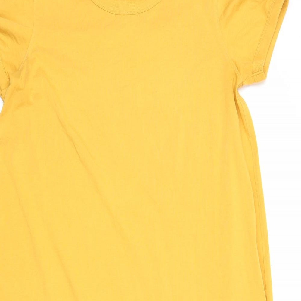 Uniqlo Womens Yellow Cotton T-Shirt Dress Size L Round Neck Pullover