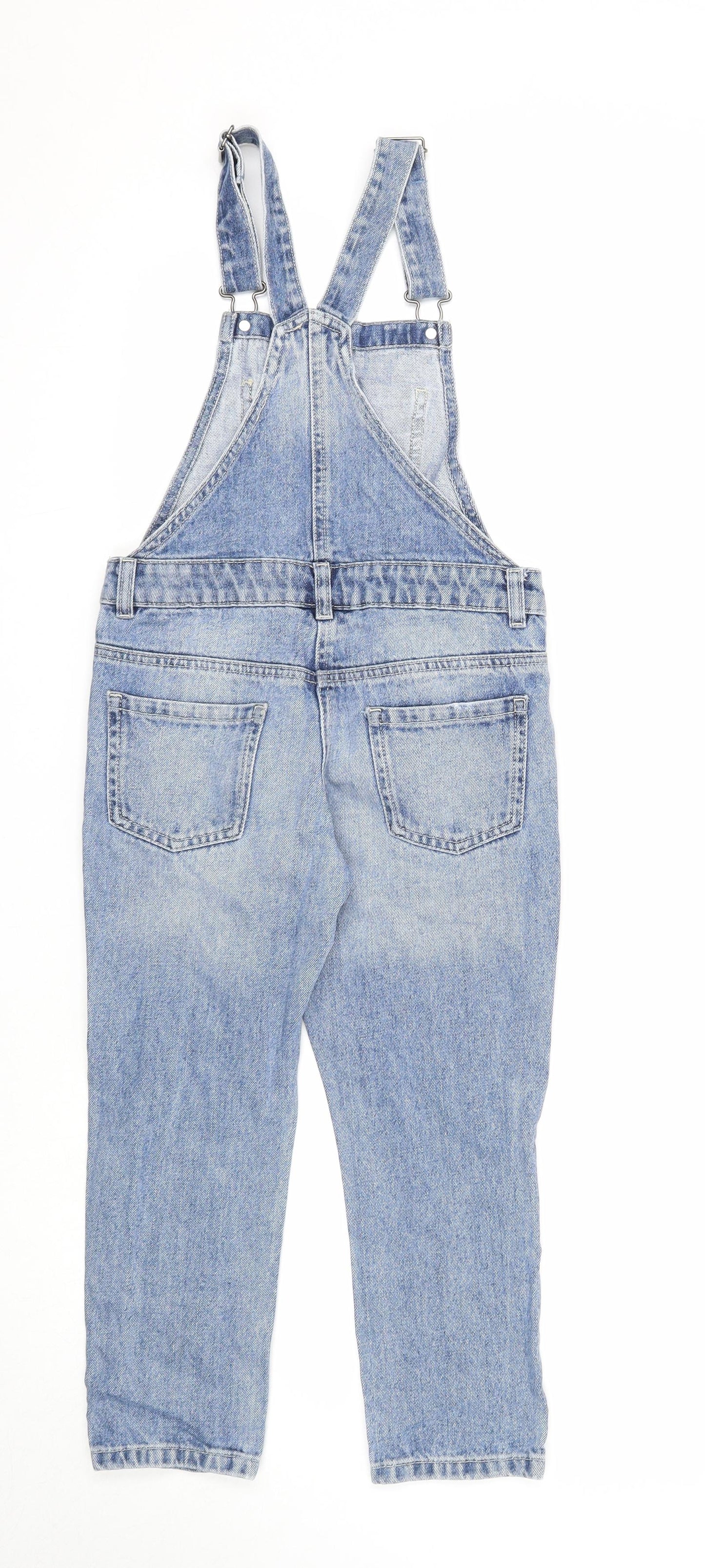 NEXT Girls Blue Cotton Dungaree One-Piece Size 8 Years Button - Distressed