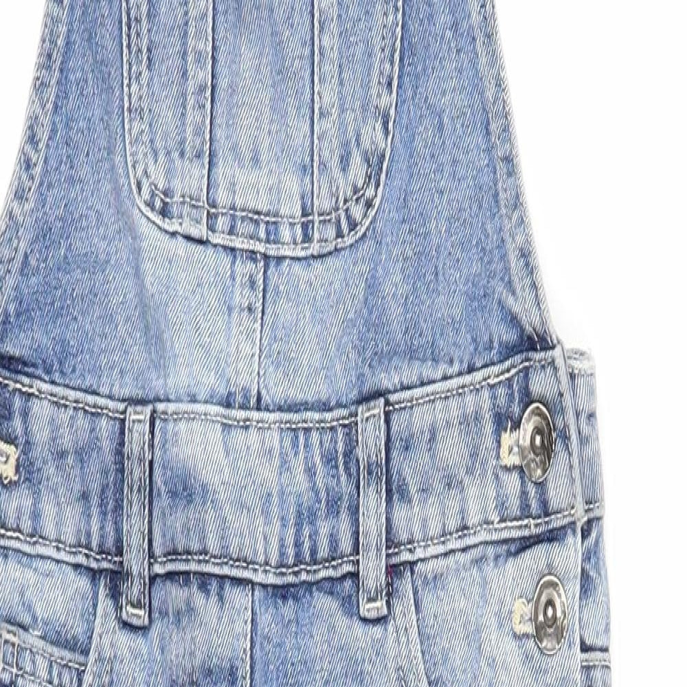 NEXT Girls Blue Cotton Dungaree One-Piece Size 8 Years Button - Distressed