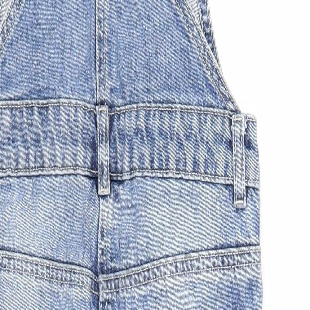 NEXT Girls Blue Cotton Dungaree One-Piece Size 8 Years Button - Distressed