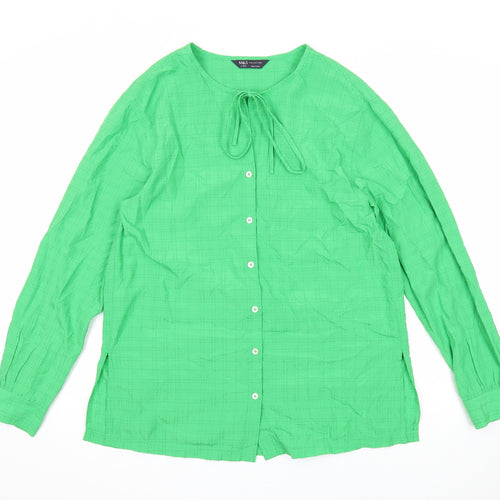 Marks and Spencer Womens Green Geometric Modal Basic Button-Up Size 8 Round Neck