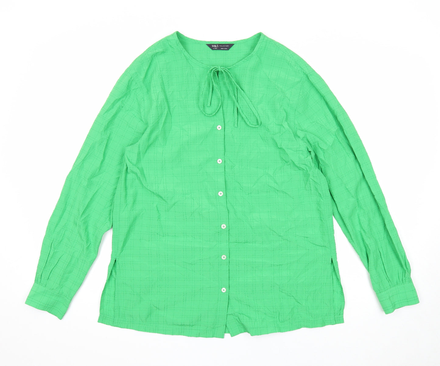 Marks and Spencer Womens Green Geometric Modal Basic Button-Up Size 8 Round Neck