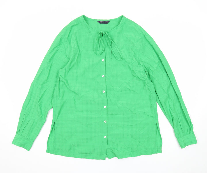 Marks and Spencer Womens Green Geometric Modal Basic Button-Up Size 8 Round Neck