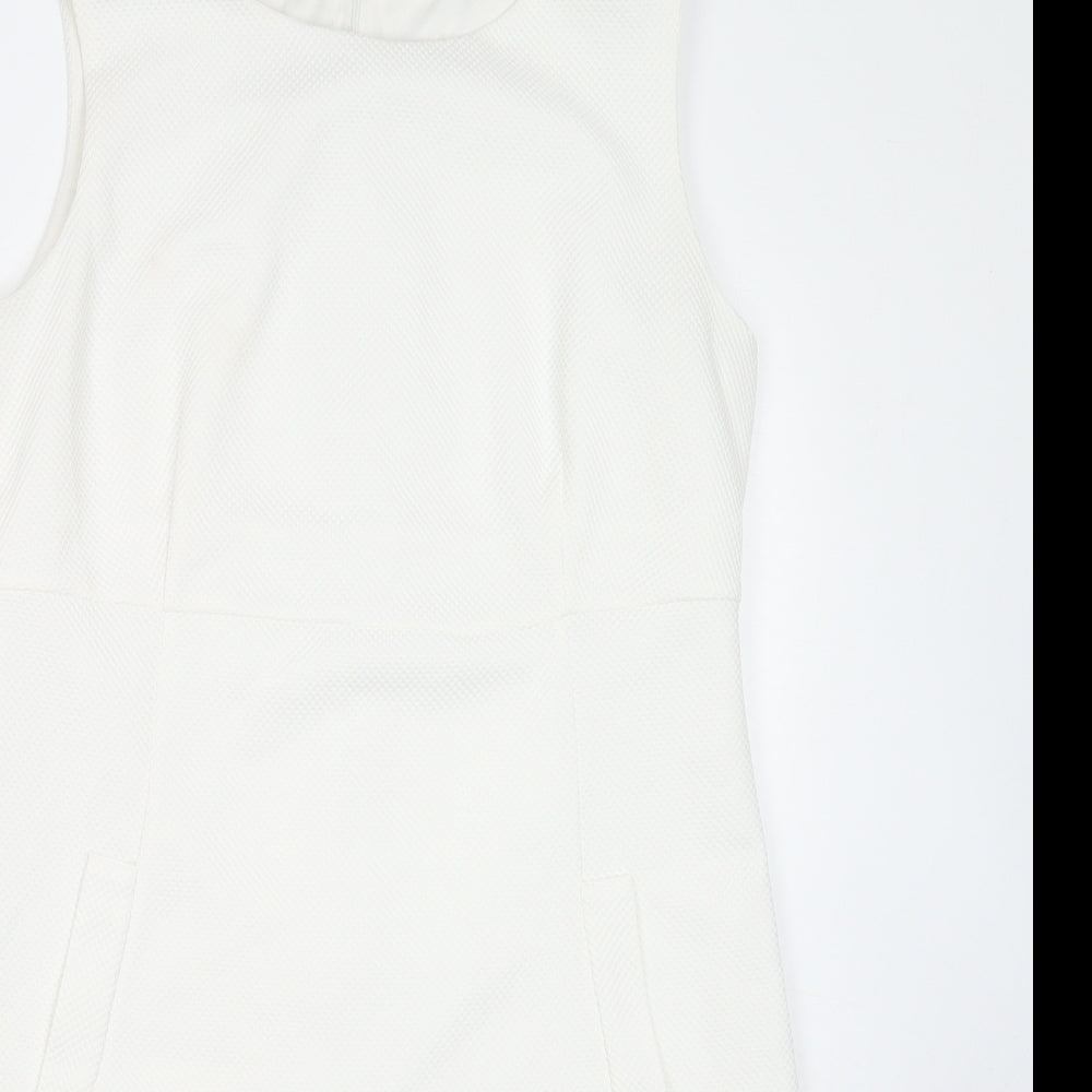F&F Womens White Polyester A-Line Size 16 Round Neck Zip