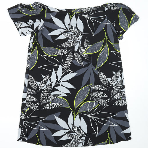 George Womens Black Floral Viscose A-Line Size 14 Boat Neck Pullover