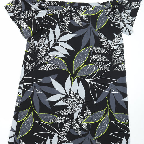 George Womens Black Floral Viscose A-Line Size 14 Boat Neck Pullover