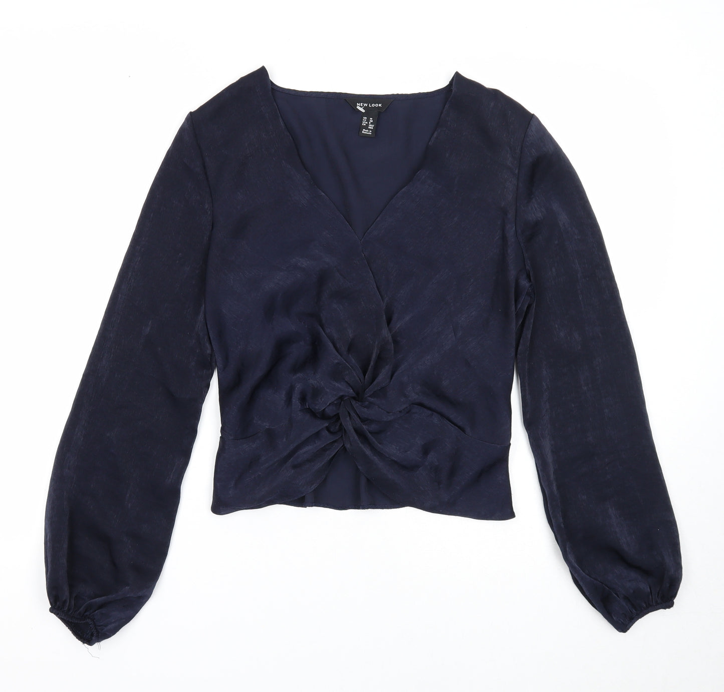 New Look Womens Blue Polyester Basic Blouse Size 10 V-Neck - Twist Detail