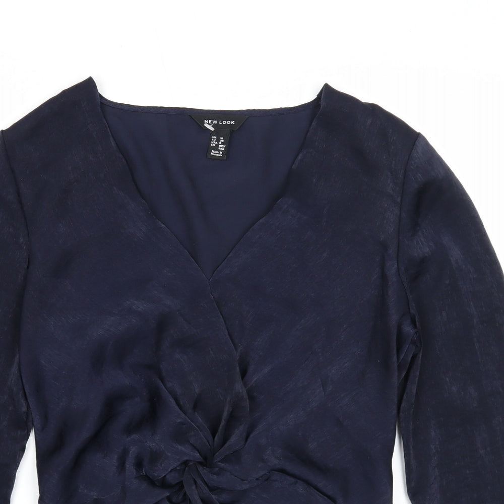 New Look Womens Blue Polyester Basic Blouse Size 10 V-Neck - Twist Detail