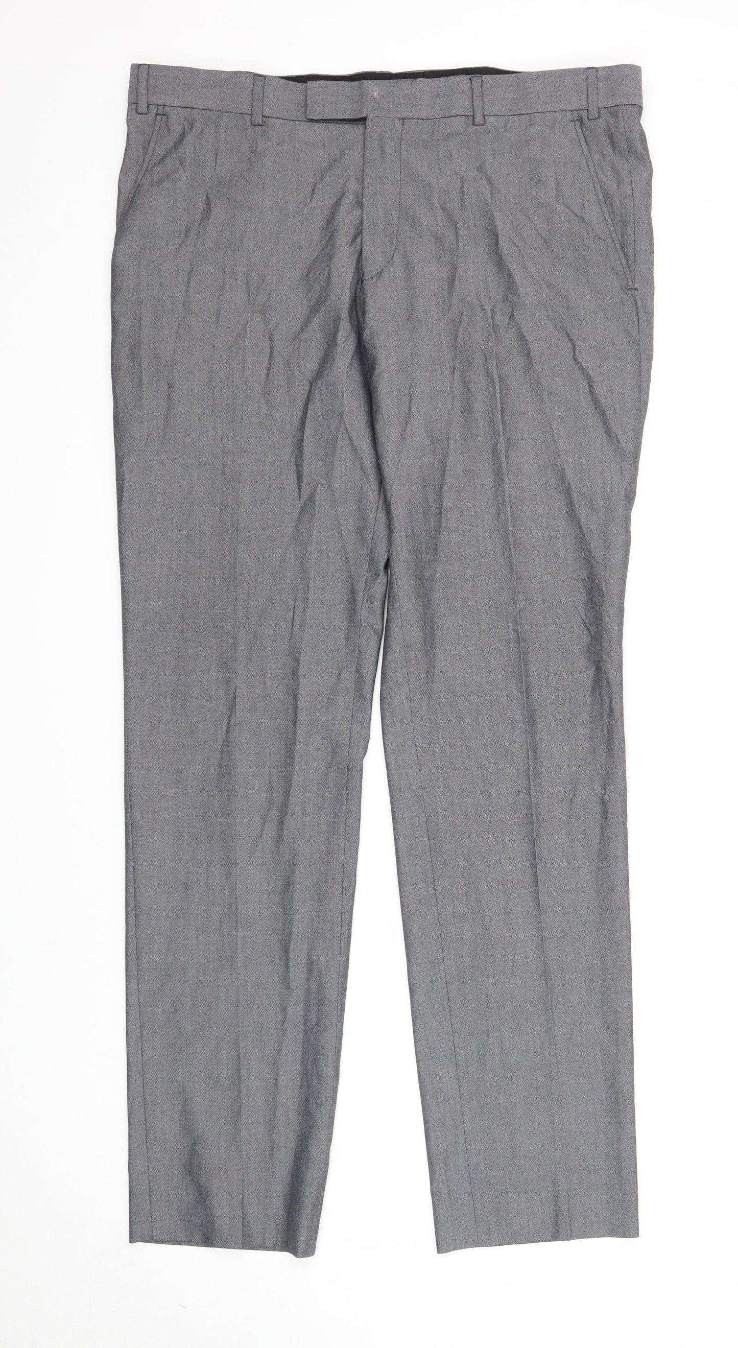 Preworn Mens Grey Polyester Dress Pants Trousers Size 36 in Regular Zip