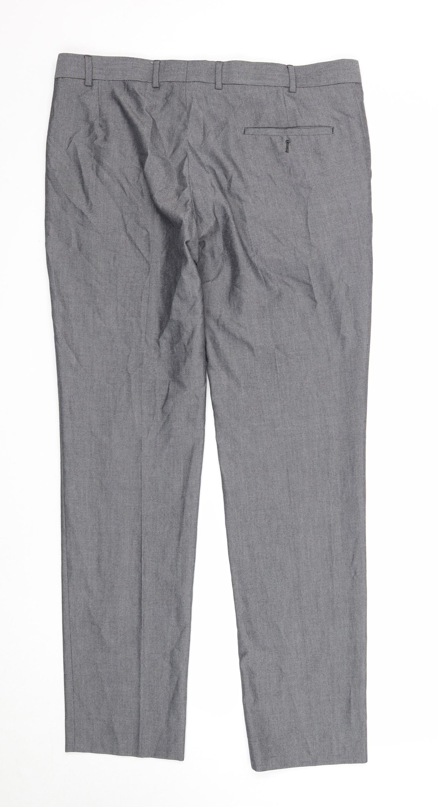 Preworn Mens Grey Polyester Dress Pants Trousers Size 36 in Regular Zip