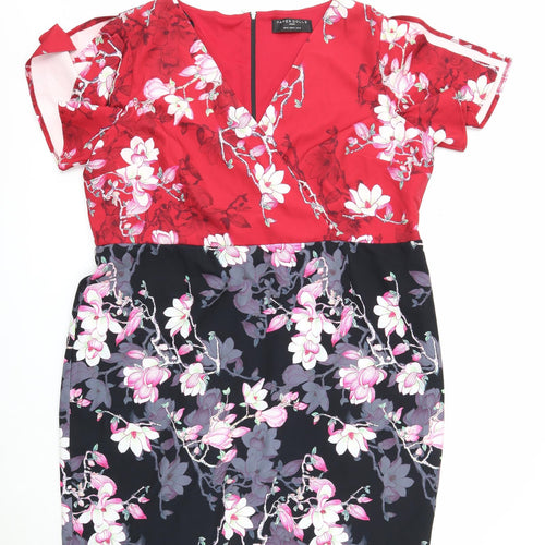 Paper Dolls Womens Multicoloured Floral Polyester A-Line Size 6 V-Neck Zip