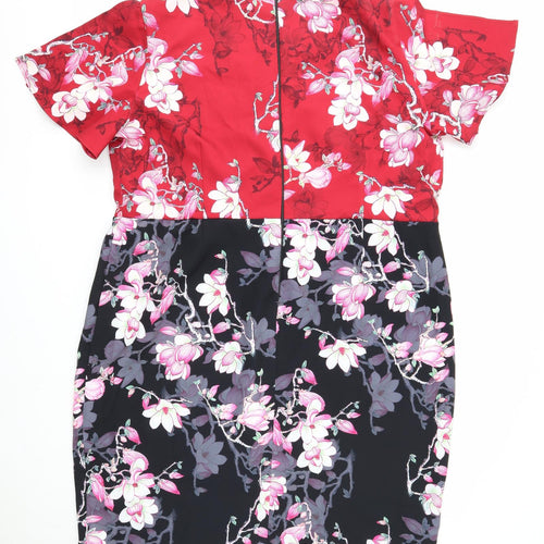 Paper Dolls Womens Multicoloured Floral Polyester A-Line Size 6 V-Neck Zip