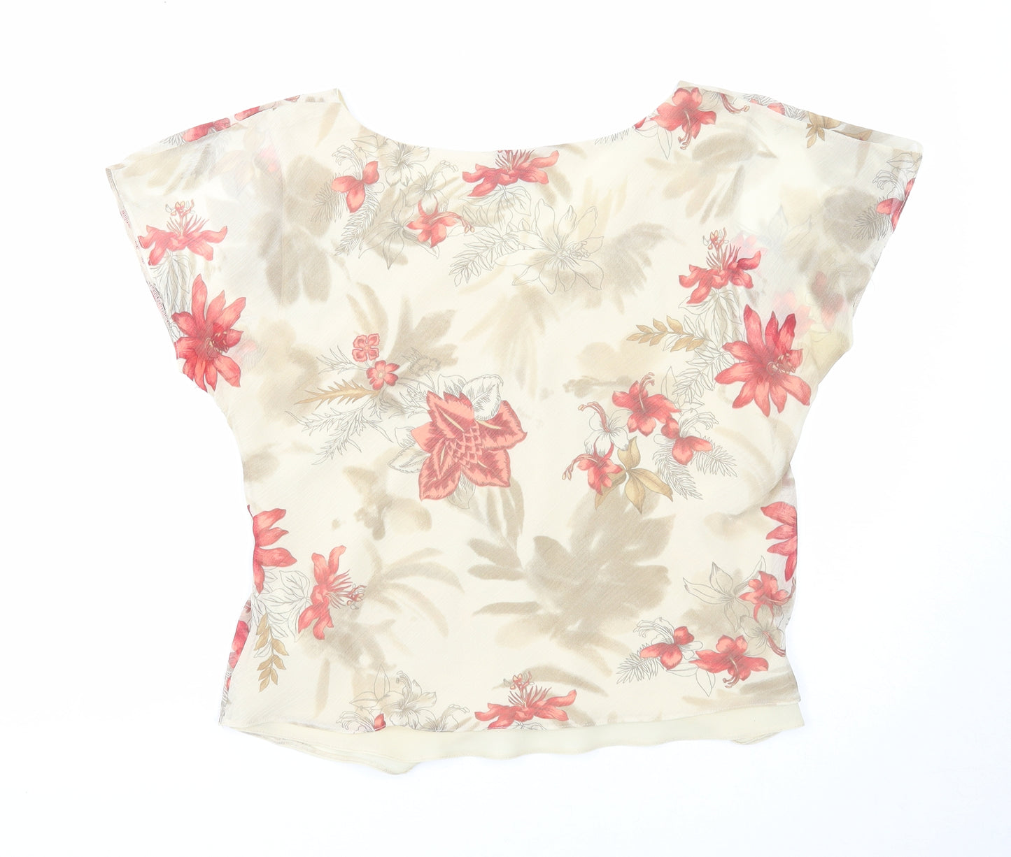 Zona Womens Beige Floral Polyester Basic Tank Size 12 V-Neck